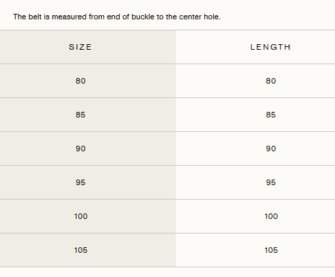 Belt sizes hotsell